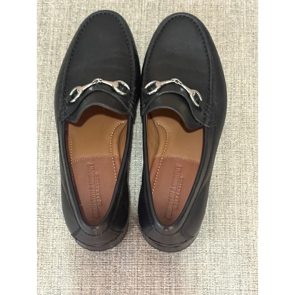 Johnston & Murphy Collection Black Leather Bit Loafers Silver Hardware 9M NWOT